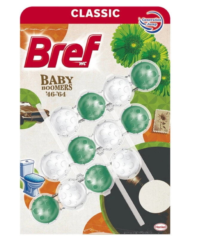 Bref wc blok Baby Boomers Power Aktiv 3x50g/3ks LIMITED EDIT Bref wc blok Baby Boomers Power Aktiv 3x50g/3ks LIMITED EDIT