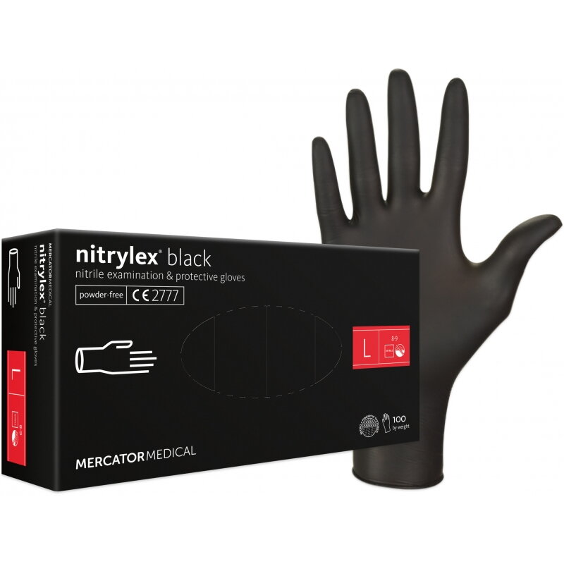Rukavice nitril 100 ks L černé bez pudru Mercator Rukavice nitril 100 ks L černé bez pudru Mercator