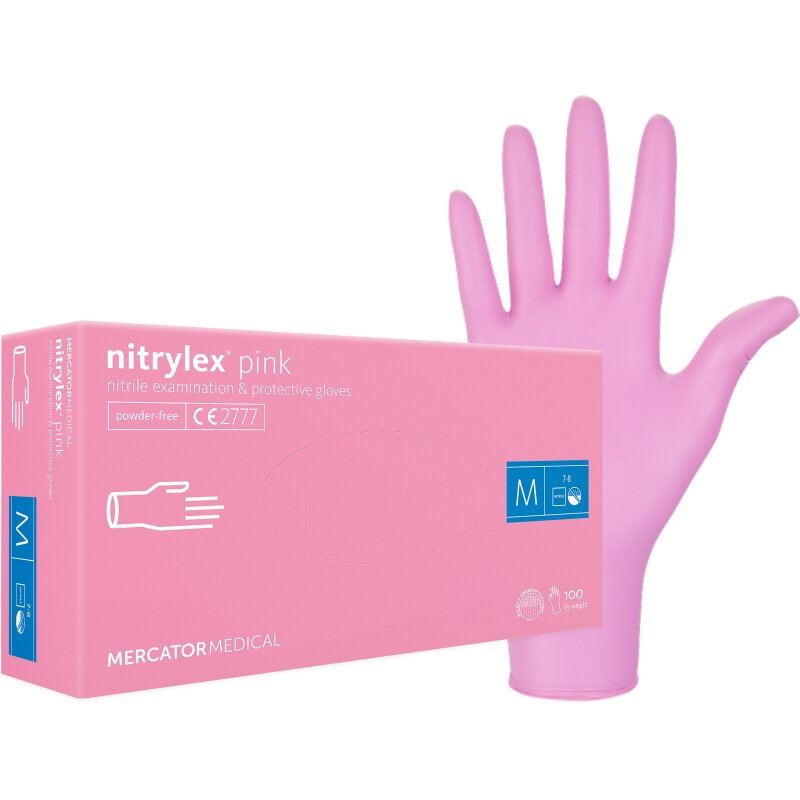 Rukavice nitril 100 ks M růžové bez pudru Mercator Rukavice nitril 100 ks M růžové bez pudru Mercator